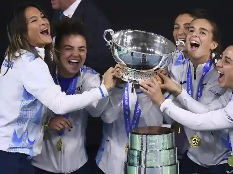 Italy celebrate after winning the Billie Jean King Cup.