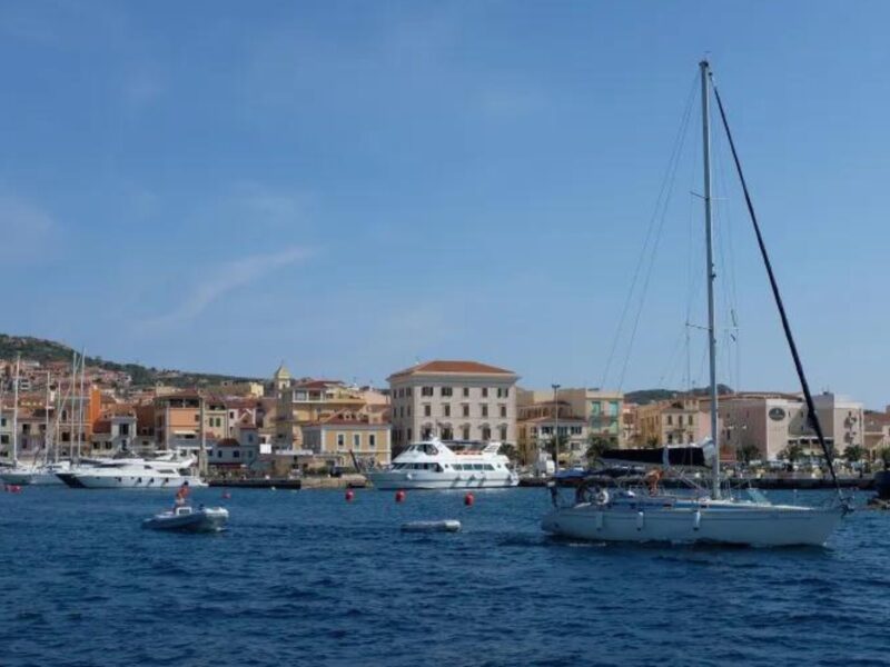 Boats float off La Maddalena, Sardinia, Italy, on July 28, 2018