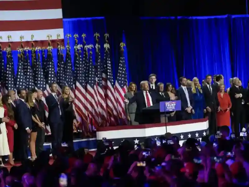 Donald Trump Celebrates 2024 Election Win At Palm Beach Rally, Supporters Cheer.