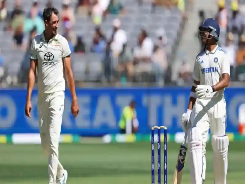 India vs Australia: Harshit Rana having a chat with Mitchell Starc.