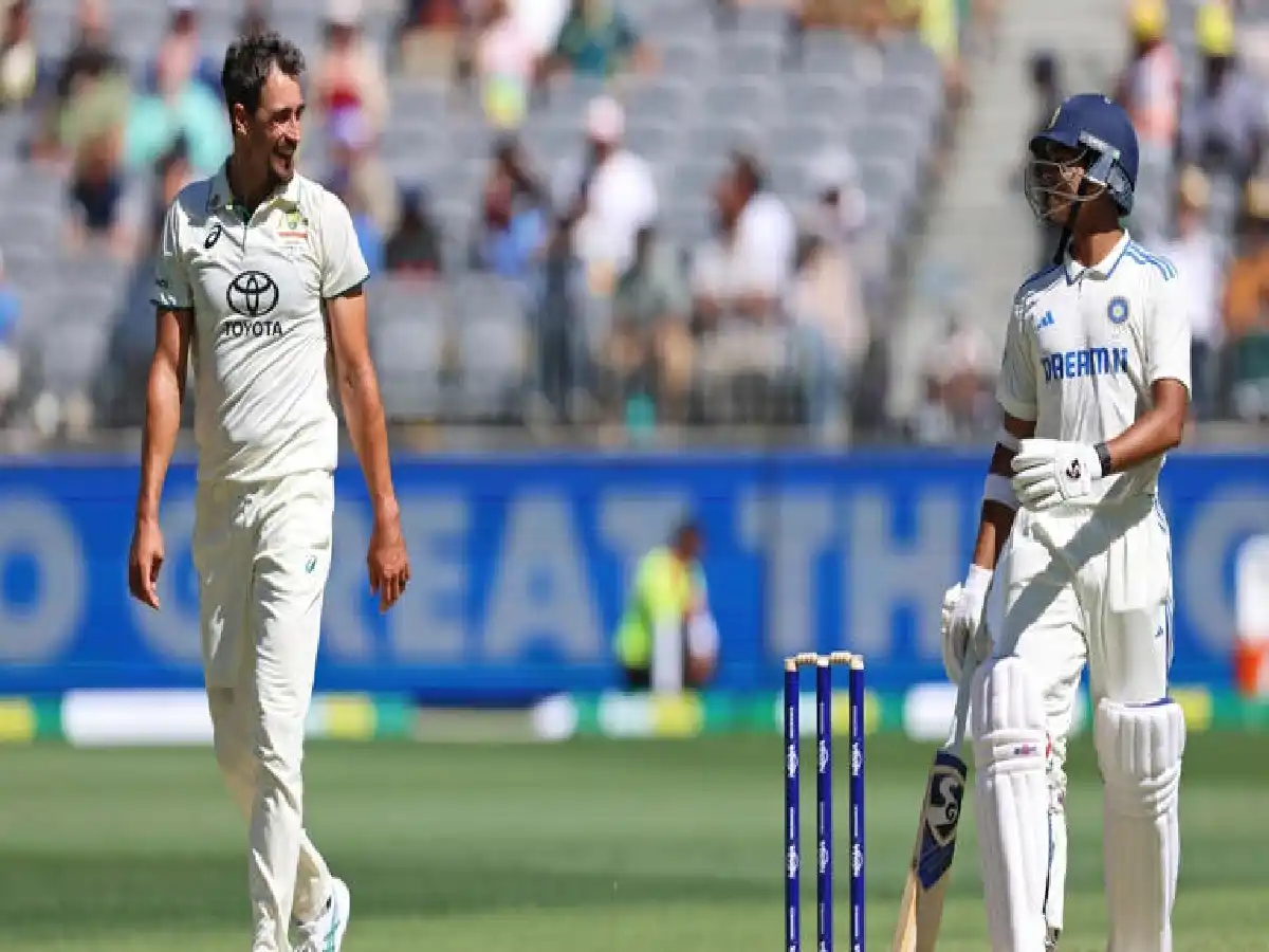 India vs Australia: Harshit Rana having a chat with Mitchell Starc.