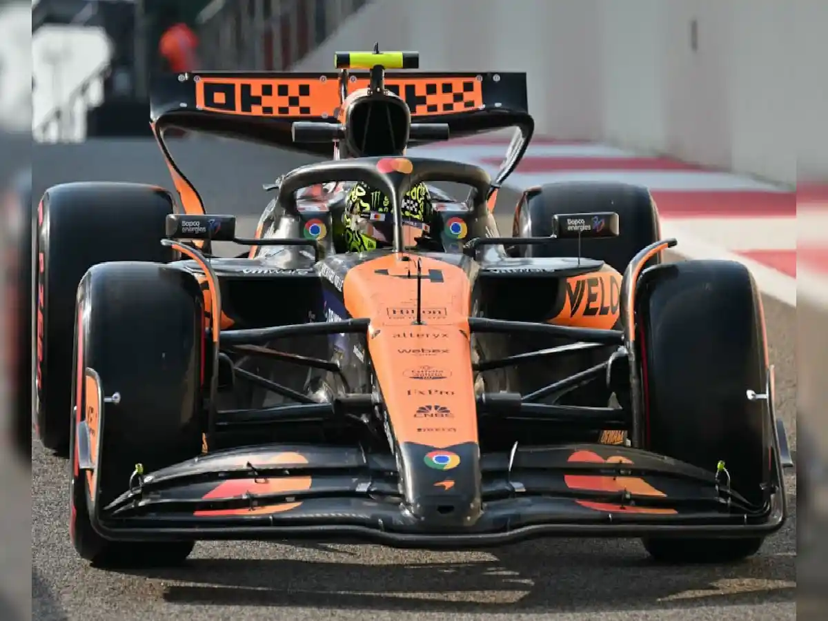 McLaren's British driver Lando Norris drives during the first practice session ahead of the Abu Dhabi GP.