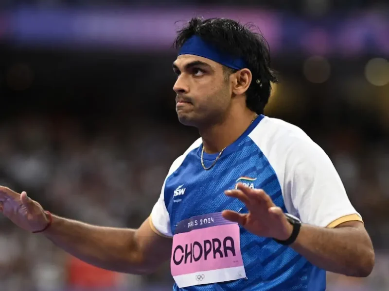 Neeraj Chopra In Action At Paris Olympics 2024.