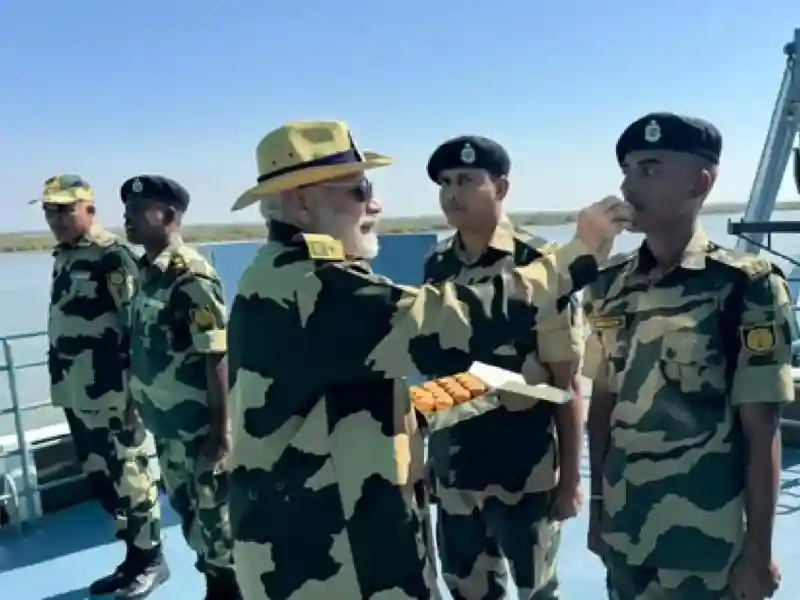 PM Modi wears military attire at event. He celebrates Diwali with army soldiers every year.