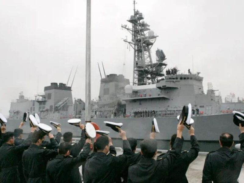 The Sazanami seen sailing out of port in Kure in southern Japan