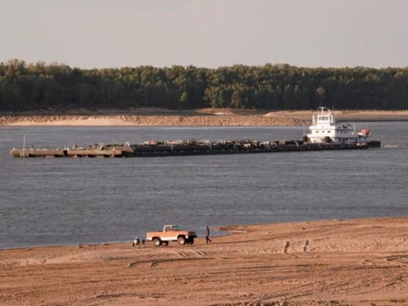 Barges make their way down the Mississippi River in the US, October 23, 2022